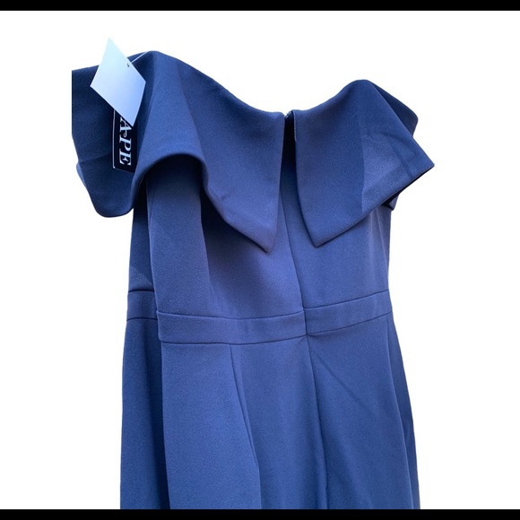 XSCAPE Navy Blue Off the Shoulder Sheath Tulip Gown Plus Size 14W - Picture 13 of 15